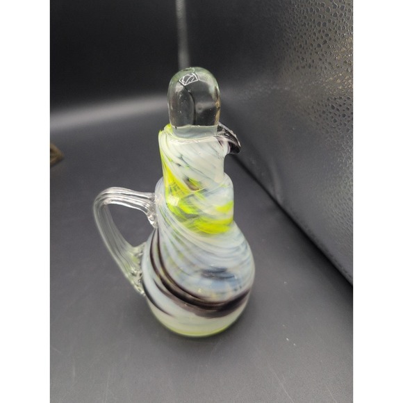 Unmarked Other - Vintage Art Glass Cruet Glow Hand Blown 7" 5 Oz.  MCM yellow Brown Swirl